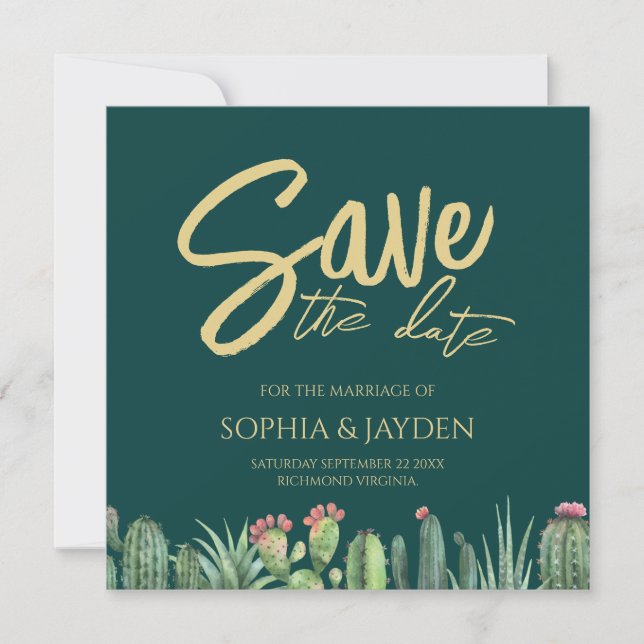 Save the Date Cactus Elegant Emerald Green Wedding (Vorderseite)