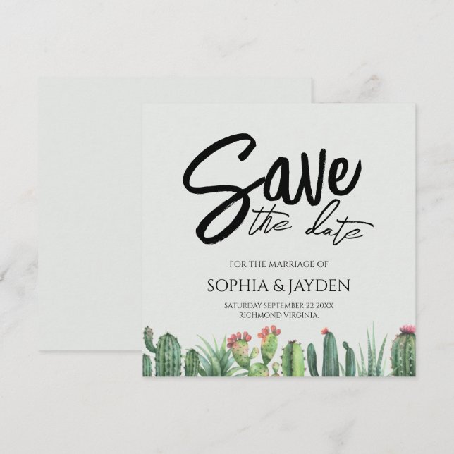 Save the Date Cactus Watercolor Sage Garden Desert (Vorne/Hinten)