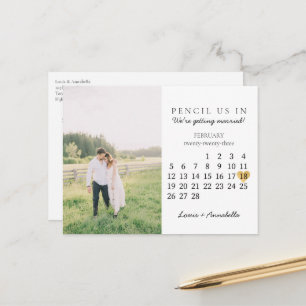 Save the Date Calendar Gold Heart Februar 2023 Postkarte