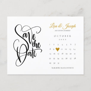 Save the Date Calendar Gold Heart QR Code Ankündigungspostkarte