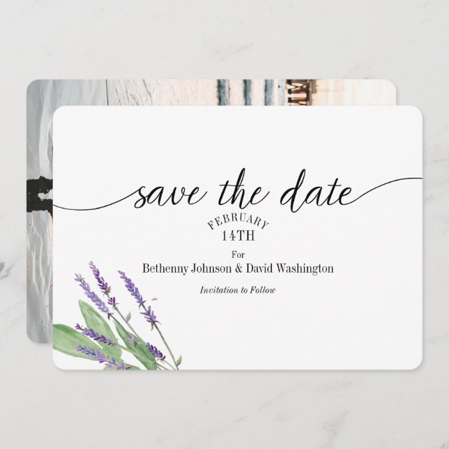 Save the Date Card Lavendel Wasserfarbe Einladung (Vorne/Hinten)