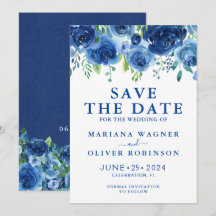Save the Date Card Navy Blue Watercolor Floral