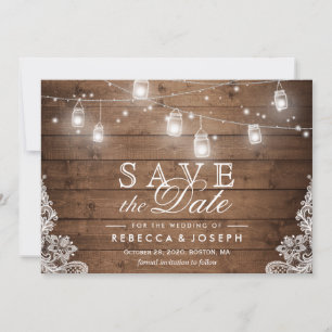 Save the Date Card Rustikaler Mason Jar String Lig
