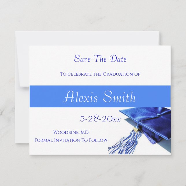 Save The Date Cards - Blue Graduation Cap (Vorderseite)