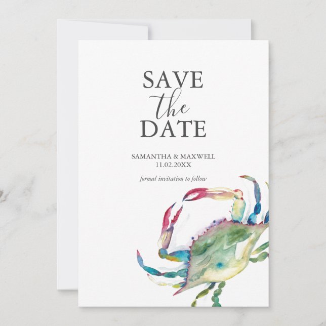 Save The Date Cards Watercolor Blue Crab (Vorderseite)