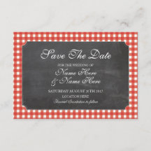 Save the Date Chalk Red Karo Rustic Wedding Card