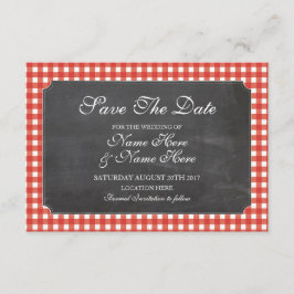 Save the Date Chalk Red Karo Rustic Wedding Card