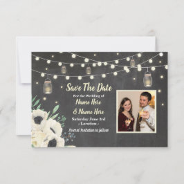 Save the Date Chalk Rustic Fireflies Lights laden 