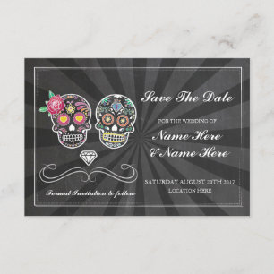 Save the Date Chalk Rustic Sugar Skulls Card