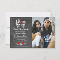 Save the Date Chalk Skulls Fotokarte Gothic