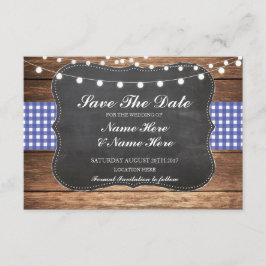 Save the Date Chalk Wood Rustic Blue Karo Card