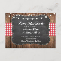 Save the Date Chalk Wood Rustic Red Karo Card