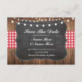 Save the Date Chalk Wood Rustic Red Karo Card