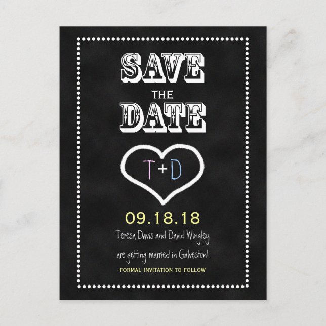 Save the Date Chalkboard Postkarte (Vorderseite)