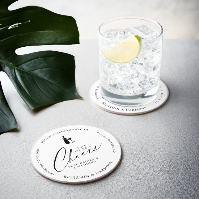 Save the Date Cheer! Kostenlose Getränke und Hochz Runder Pappuntersetzer (Save the Date Cheer! Free Drinks & A Wedding Round Paper Coaster)