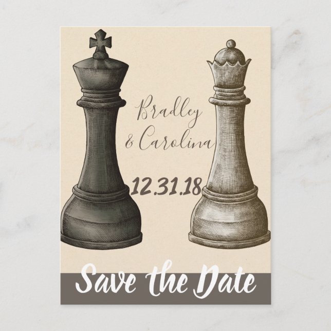 Save the Date Chess King Queen Ankündigungspostkarte (Vorderseite)