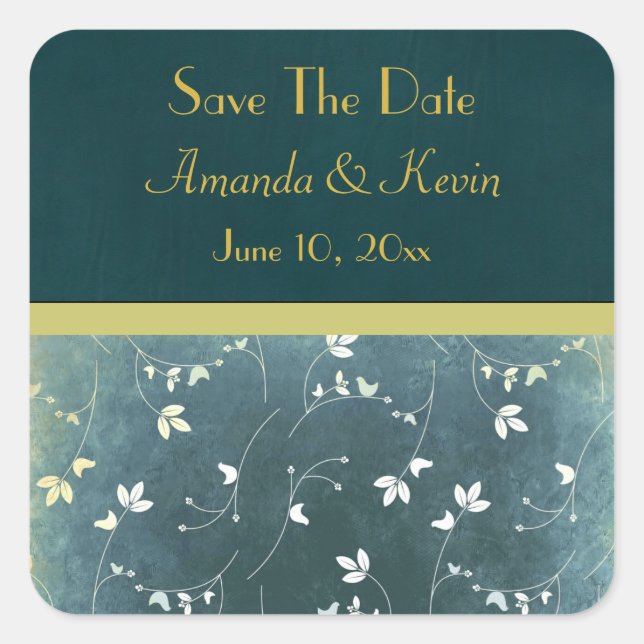Save The Date Chic Vintage Stil Quadratischer Aufkleber (Vorderseite)