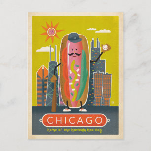 Save The Date   Chicago, IL - Hot Dog Ankündigungspostkarte