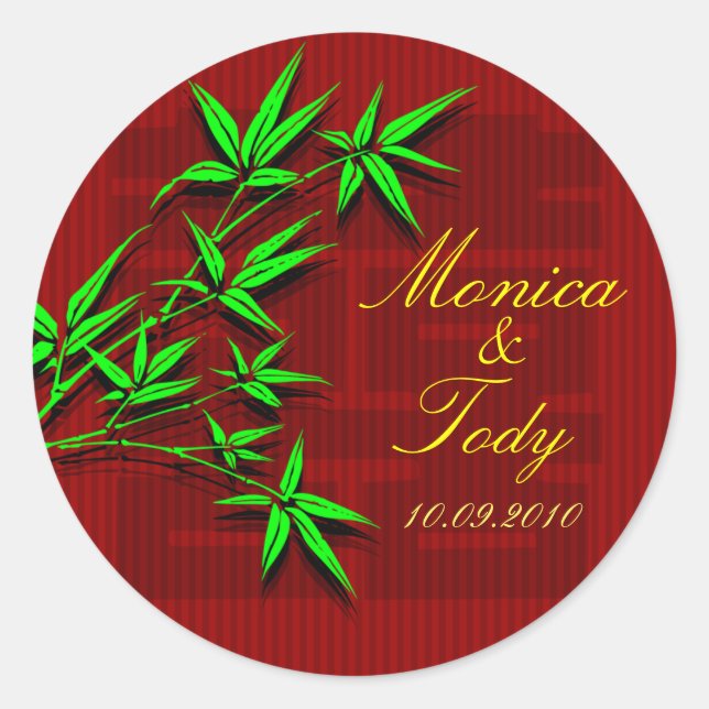 Save the Date chinesischer Bambus-Hochzeitsticker Runder Aufkleber (Vorderseite)