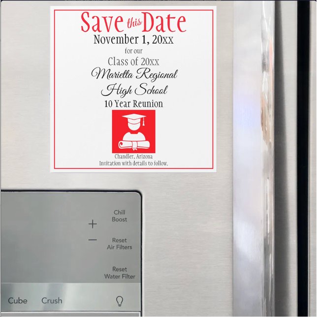 Save the Date Class Wiedersehen Red Black Magnet (custom class reunion save the date magnet)