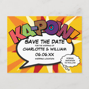 Save the Date Comic Buch KA-POW Moderne Fun Ankündigungspostkarte