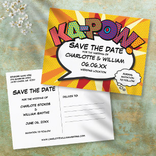 Save the Date Comic Buch KA-POW Moderner Spaß Ankündigungspostkarte