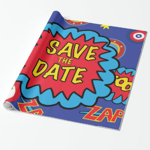 Save the Date Comic Heroes Geschenkpapier