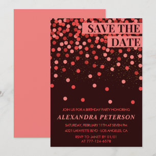 Save the Date Confetti Red 91. Geburtstag Einladung