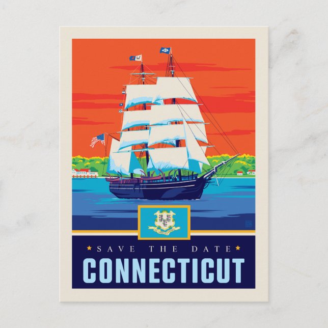 Save The Date | Connecticut Einladungspostkarte (Vorderseite)