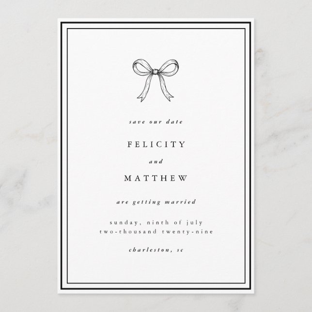 Save the Date | Coquette Bow Wedding Announcement (Vorderseite)