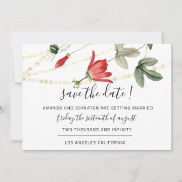 Save the Date Coral Floral Golden Strings Ivy
