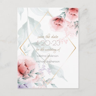 Save The Date   Coral/Lilac Aquarelle Peony Postkarte