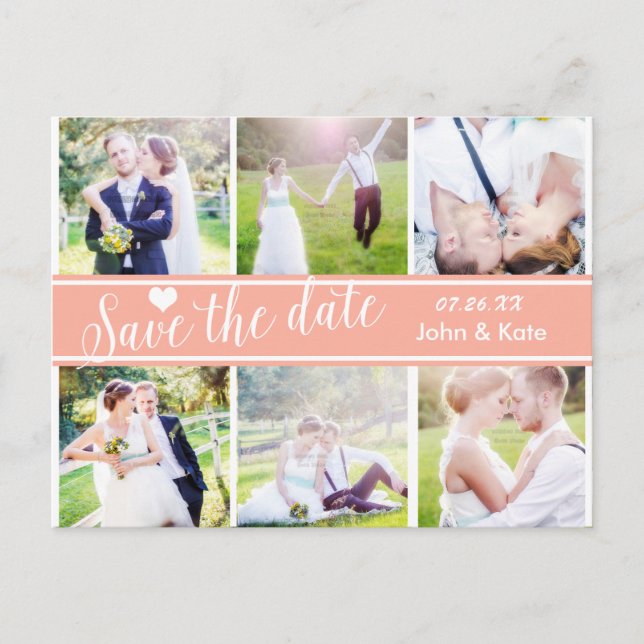 SAVE THE DATE Coral Peach Wedding 6 FOTO Postkarte (Vorderseite)