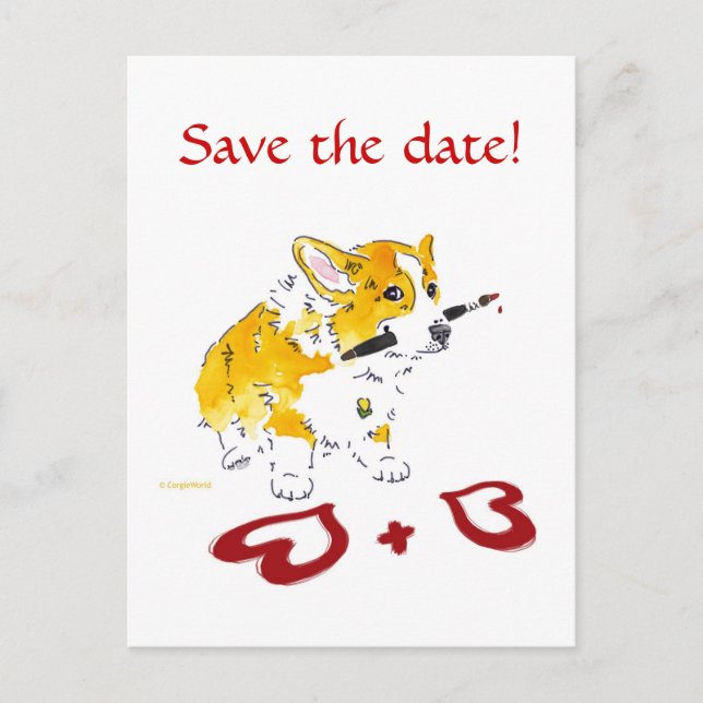 Save The Date! Corgi Postcard Ankündigungspostkarte (Vorderseite)