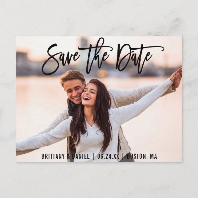 Save the Date Couple Foto Pinsel B-Karte Postkarte (Vorderseite)