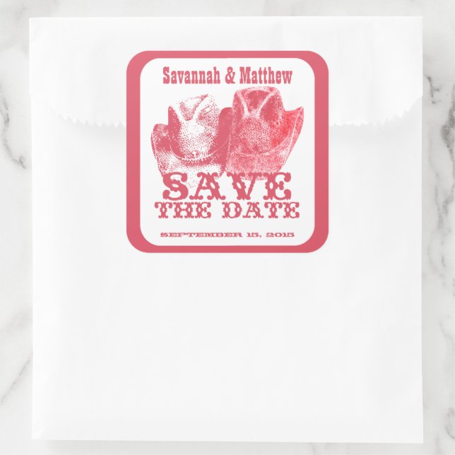 Save the Date Cowboy CowGirl Hats Wedding Sticker (Tasche)