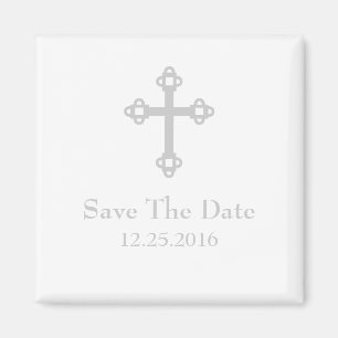 Save the Date Cross Magnet - Weiß und Silber
