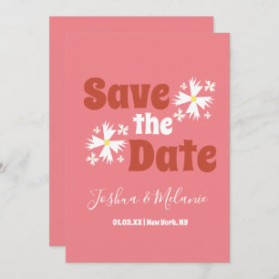 Save the Date Daisy Groovy Floral Pink