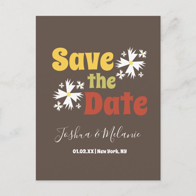 Save the Date Daisy Groovy Floral Postkarte (Vorderseite)