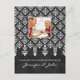 Save the Date Damask Postcard Grau Weiß Ankündigungspostkarte