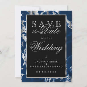 Save the Date Deep Blue und Silver Marble