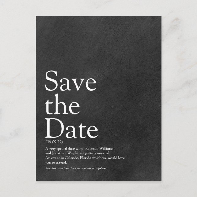 Save the Date Definition eines einfachen Chalkboar Postkarte (Vorderseite)