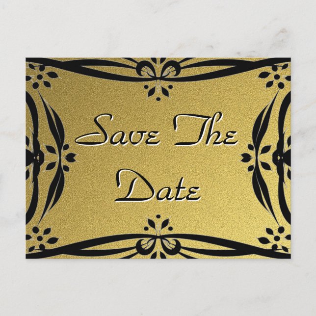 Save the Date dekorative Gold- und Black-Postkarte Ankündigungspostkarte (Vorderseite)