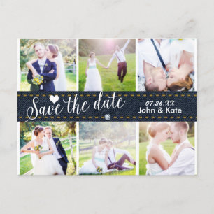 SAVE THE DATE Denim Wedding 6 FOTO Postcard Ankündigungspostkarte