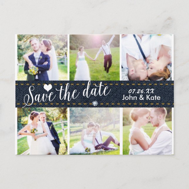 SAVE THE DATE Denim Wedding 6 FOTO Postcard Ankündigungspostkarte (Vorderseite)
