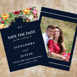Save the Date des Fotos "Navy Cream Floral Arch" Einladung