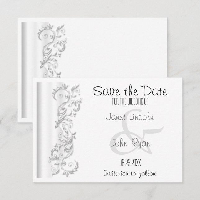 Save the Date Design für Weißblumen (Vorne/Hinten)