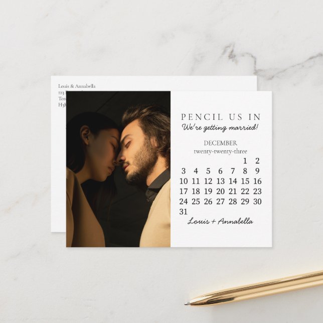 Save the Date Dezember 2023 Kalender Neuer Monat Postkarte (Vorderseite/Rückseite Beispiel)