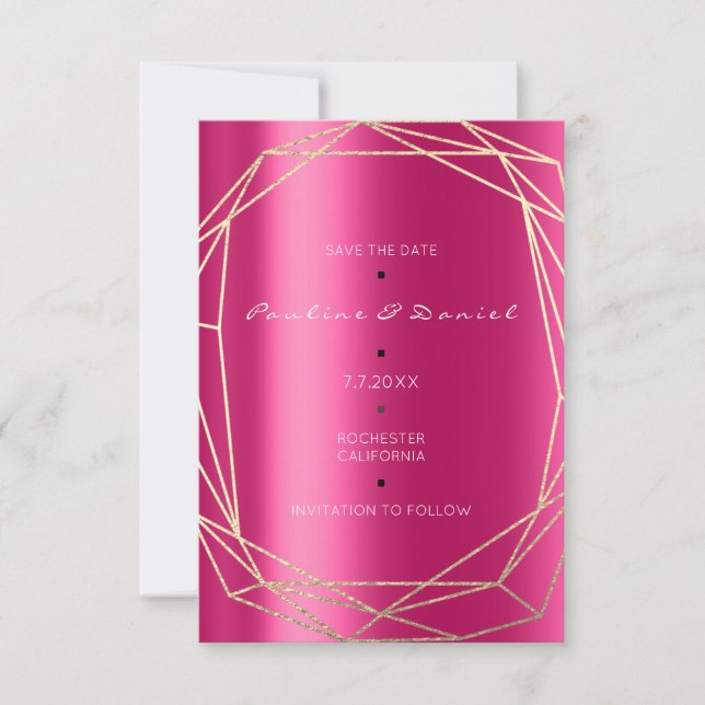 Save the Date Diamond Gold Fuchsia Black Monogram (Vorderseite)
