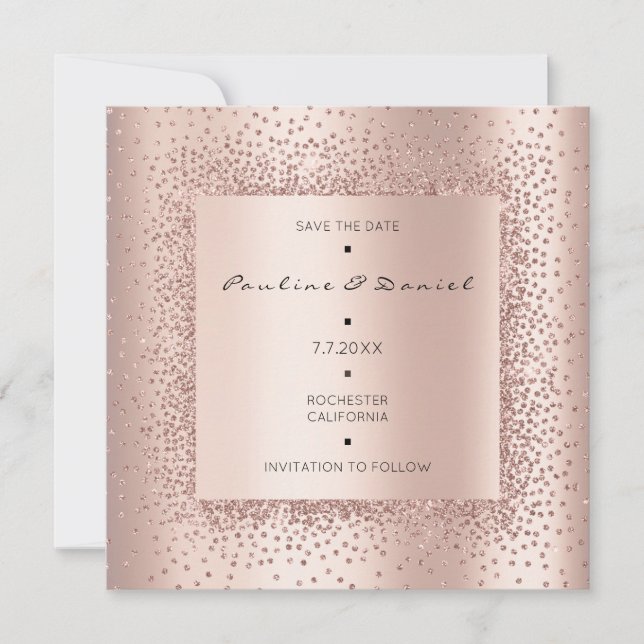 Save the Date Diamond Rose Gold Crystals Monogram (Vorderseite)